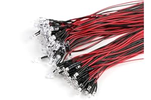 JESSINIE 50Pcs 3mm Light Emitting Diodes LED Bead with Wire Decorative Toy Car Indicator Light DC 5V~12V White Light 3mm