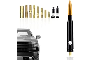 Ajxn 1 PC Car Bullet Antenna Skull, 5.4In Suitable for Ford F150 Wrangler Jeep Chevy Silverado 1500 2500 3500 HD Avalanche GMC Sierra 1500 2500 3500 Denali Heavy Duty Pickup Trucks Accessories (Gold)