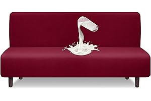 Granbest Water Repellent Futon Cover High Stretch Armless Sofa Covers Foldable Sofa Bed Covers Jacquard Futon Slipcover Waterproof Furniture Protector for Kids, Pets (Futon, Wine Red)