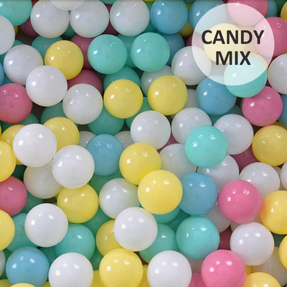 Wonder Space Soft Pit Balls, Chemical-Free Crush Proof Plastic Ocean Ball, BPA Free with No Smell, Safe for Toddler Ball Pit/ Kiddie Pool/ Indoor Baby Playpen, Pack of 100 (Candy 5 Mix)