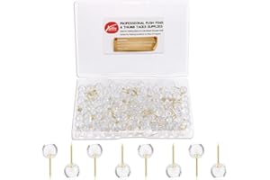 Yalis Push Pins 1/3 Inch Gold Map Tacks 100-Count Large Size Pins Golden Steel Point and Transparent Plastic Round Head (Gold)