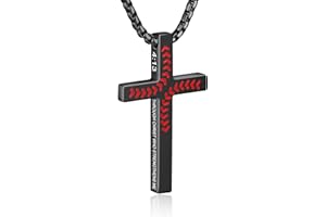 WINFY Baseball Bible Verse Cross Necklace for Boys Men 316L Stainless Steel Chain Pendant Religious Christian First Communion Confirmation Jewelry Graduation Christmas Gifts