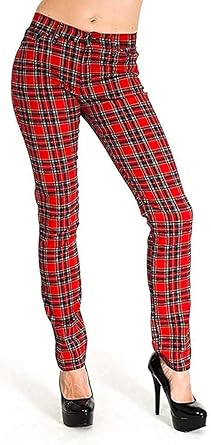 red plaid skinny jeans womens
