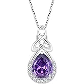 FJ Celtic Knot Necklace 925 Sterling Silver Infinity Teardrop Birthstone Pendant Irish Good Luck Jewelry for Women