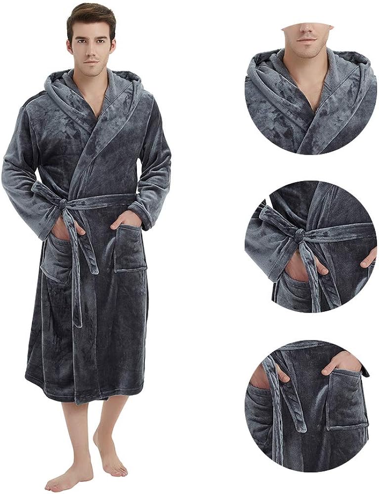 U2SKIIN Mens Hooded Robe, Plush Robes for Men Long Fleece Bathrobe at  Men’s Clothing store