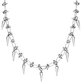Sacina Silver-tone Chunky Chain Spike Choker, Emo Punk Grunge Necklace, Goth Y2k Aesthetic Jewelry, Christmas Jewelry Gift for Women