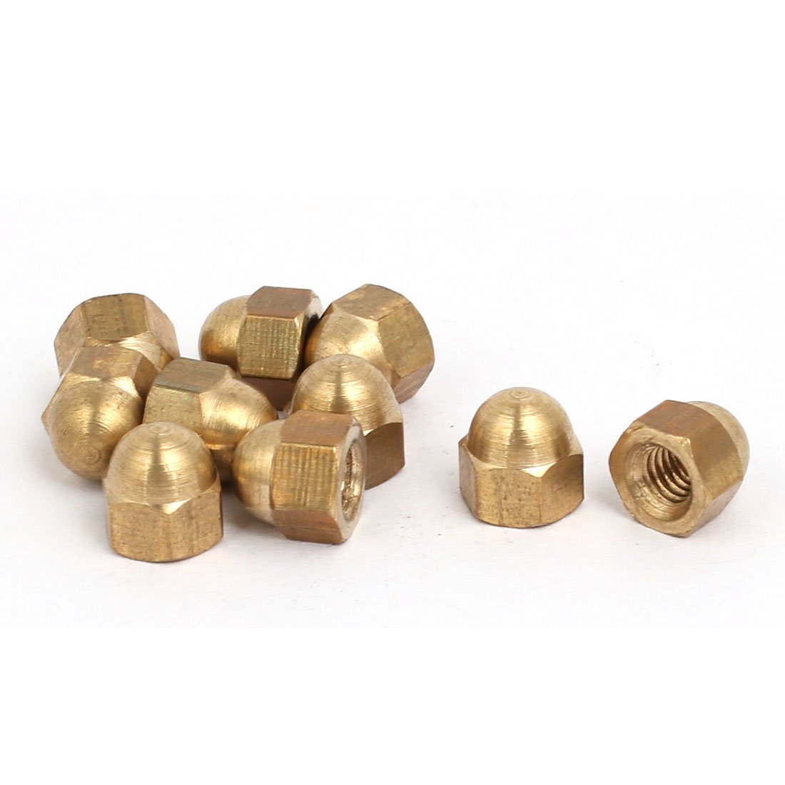 Sourcingmap 10pcs M4 Female Thread Nut DIN1587 Dome Cap Head Hex Brass Tone