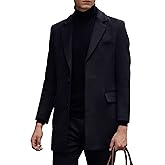 SOMTHRON Men's Mid Long Trench Coat Single Breasted Notched Collar Slim Fit Peacoat Winter Jacket Overcoat