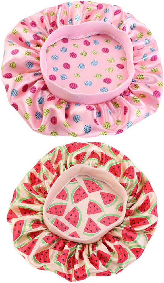 Lurrose 2Pcs Kids Satin Bonnets Night Sleep Caps Bathing Hats Shower Cap Wide Band Night Hat for Toddler Children Baby