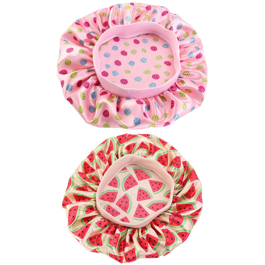 Lurrose 2Pcs Kids Satin Bonnets Night Sleep Caps Bathing Hats Shower Cap Wide Band Night Hat for Toddler Children Baby