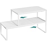 SONGMICS Spice Racks, Set of 2 Expandable Kitchen Countertop Shelves, Small Cupboard Organizers, Metal, Space-Saving Tabletop Shelves, Matte White UKCS402W01