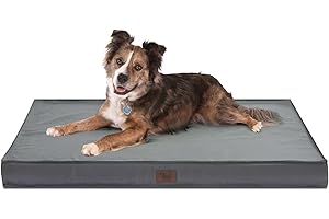 Tail Stories Outdoor Orthopedic Dog Bed, Waterproof Dog Bed for Large Dogs 36x27 Inch, Egg Crate Foam Pet Mat with Washable Removable Oxford Cooling Cover, Grey