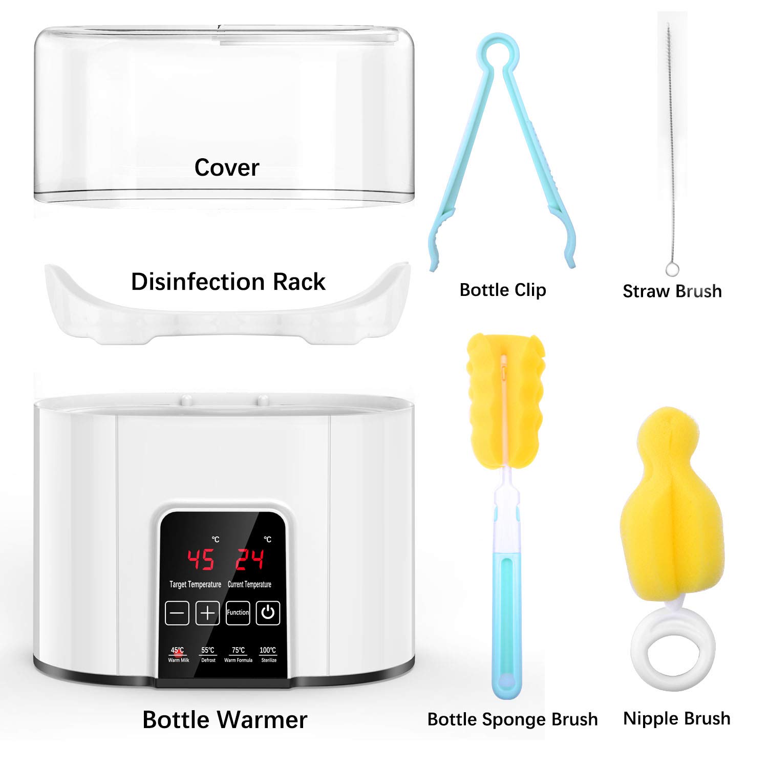 Baby Bottle Warmer and Sterilizer【All New 2021】, CFMOUR Double Bottle 6-in-1 Breast Milk Warmer and Defrost, Fast Baby Food and Formula Heater with Temperature Control, 24 Hours Constant Mode : Baby