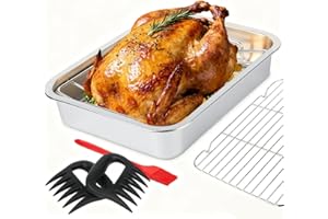 Dallden 15.5 Inch Turkey Roasting Pan with Rack, Thanksgiving Turkey Roaster Rack for Oven Smoker and Grill,Deep Turkey Tray with Baking Rack & Cooling Rack Stainless Steel, Dishwasher Safe