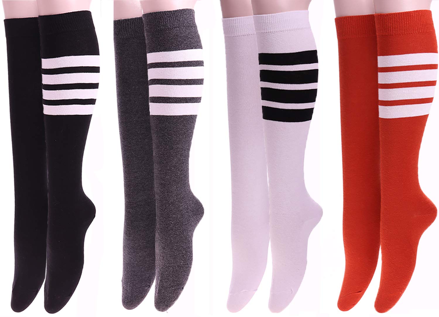Anchovy Women Stripe Knee High Socks 4 Pack Casual Cotton Stockings Tube Socks 5-9 G-22