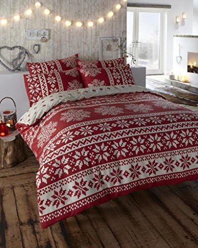 Innsbruck Flannelette Scandinavian Red Super King Quilt Duvet Cover and 2 Pillowcase Brushed Cotton Bedding Bed Set