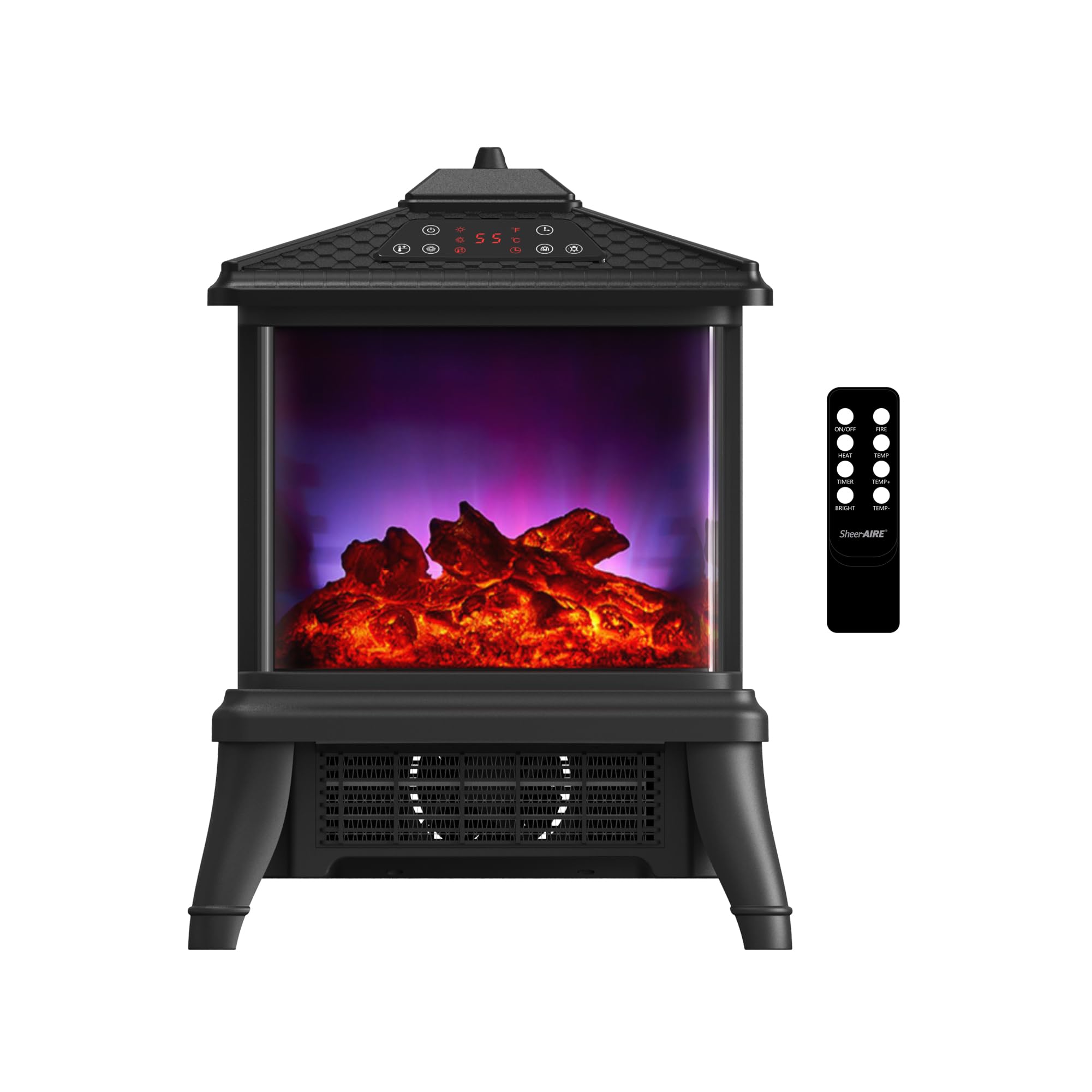 Photo 1 of 18-inch Freestanding Electric Fireplace, Equipped with 1500W/1650W Electric Wood Fireplace Flame Effect, Featuring Realistic Flames, 3-Second Quick Heating, Remote Control, and Adjustable Lighting