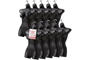 Topmaster Female Bathing Suit Holder - Durable Mannequin Torso, Lightweight and Portable Half Body Shirt Holder with Hanging Hook, Mannequin for Shirt and Swimwear, Black, Pack of 10
