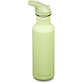 Klean Kanteen 27 oz Classic Water Bottle with Flip Seal Sport Cap & Straw - 100% Leakproof Spout & Cap - Durable, BPA-Free & Stainless Steel Material - Easy-Sip Water Bottle - Shadow Lime