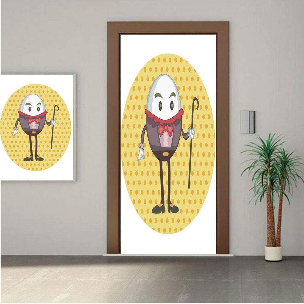 Ylljy00 Alice in Wonderland Door Wall Mural Wallpaper Stickers,Humpty Dumpty Egg Standing Dotted Background Cartoon Alice 24x80 Vinyl Removable Decals for Home Decoration