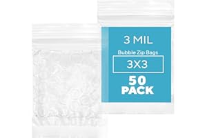 GPI POLY GPI - 50 Count, 3" x 3" Bubble Recloasable Zip Bags, 3 Mil Thick, Resealable, Reusable, Protective Bubble Pouch, Double Sided Cushion Wrap Bags For Storage Packaging, Mailing & Shipping Fragile