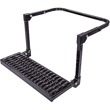 Universal Foldable Tire Step For Trucks & SUVs - 300lb Capacity Adjustable Black Steel Step Ladder
