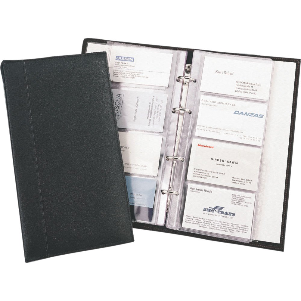 Alassio Visitenkarten Ringbuch aus FineTouch Lederimitat, mit Register A-Z und Einlagen für 120 Karten Business Card Case, 25 cm, Black (Schwarz)