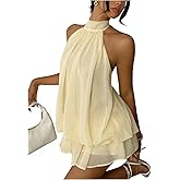Verdusa Women's Chiffon Halter Drop Waist Wedding Guest Dresses Ruffle Summer Mini Dress Brunch Outfits