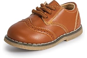 Kannior Boys Girls Oxford PU Leather Shoes Little Kid Wedding Dress Shoes Toddler Lace Up Non-Slip Texture Sole Loafer Flats Classic School Uniform Walking Shoes(Toddler/Little Kid)