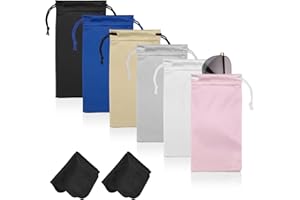 Hoiny 6 Pcs Microfiber Glasses Sunglasses Pouch with 2 Cleaning Cloths, Soft Drawstring Storage Bag for Phone, Eyeglass Case