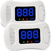 2 Packs Carbon Monoxide Detectors,CO Alarm Detector Monitor Battery Operated with PPM Value Display,Carbon Monoxide Alarm with Sound &Light Warning,Accurate & Easy to Read,for Home Kitchen Office