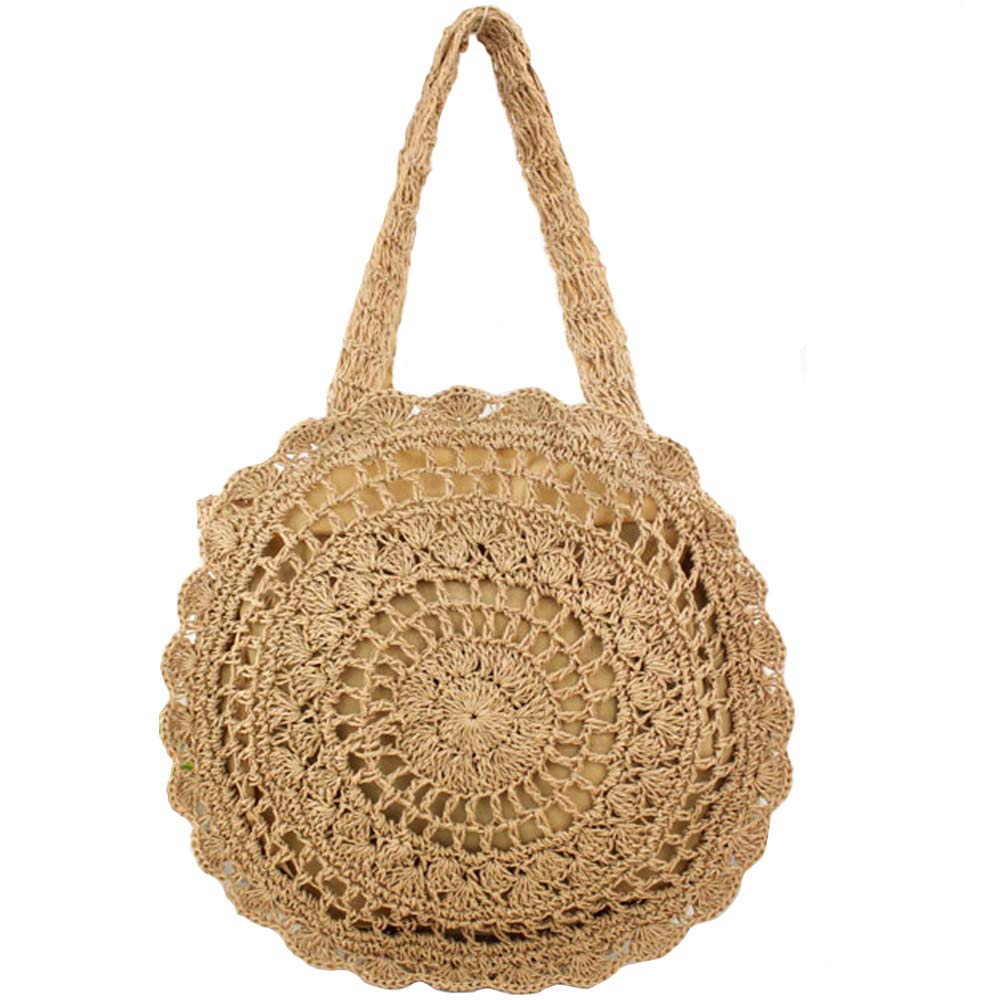 FiveloveTwo Womens Ladies Lightweight Handmade Handbag Large Crochet Shoulder Summer Bag Straw Beach Shopper Clutch Top Handle Tote Bags and Purse Light Brown