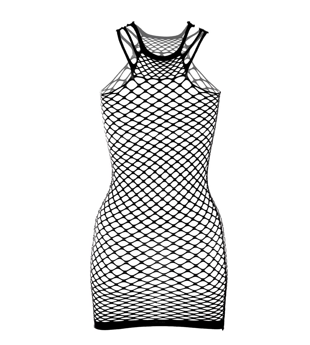 Sniff Rose Women's Fishnet Lingerie Mesh Cut-Out Bodycon Dress Hollow Out Bodysuits Full Slips Skirt Teddy Babydolls Chemise Sleepwear (Black1)