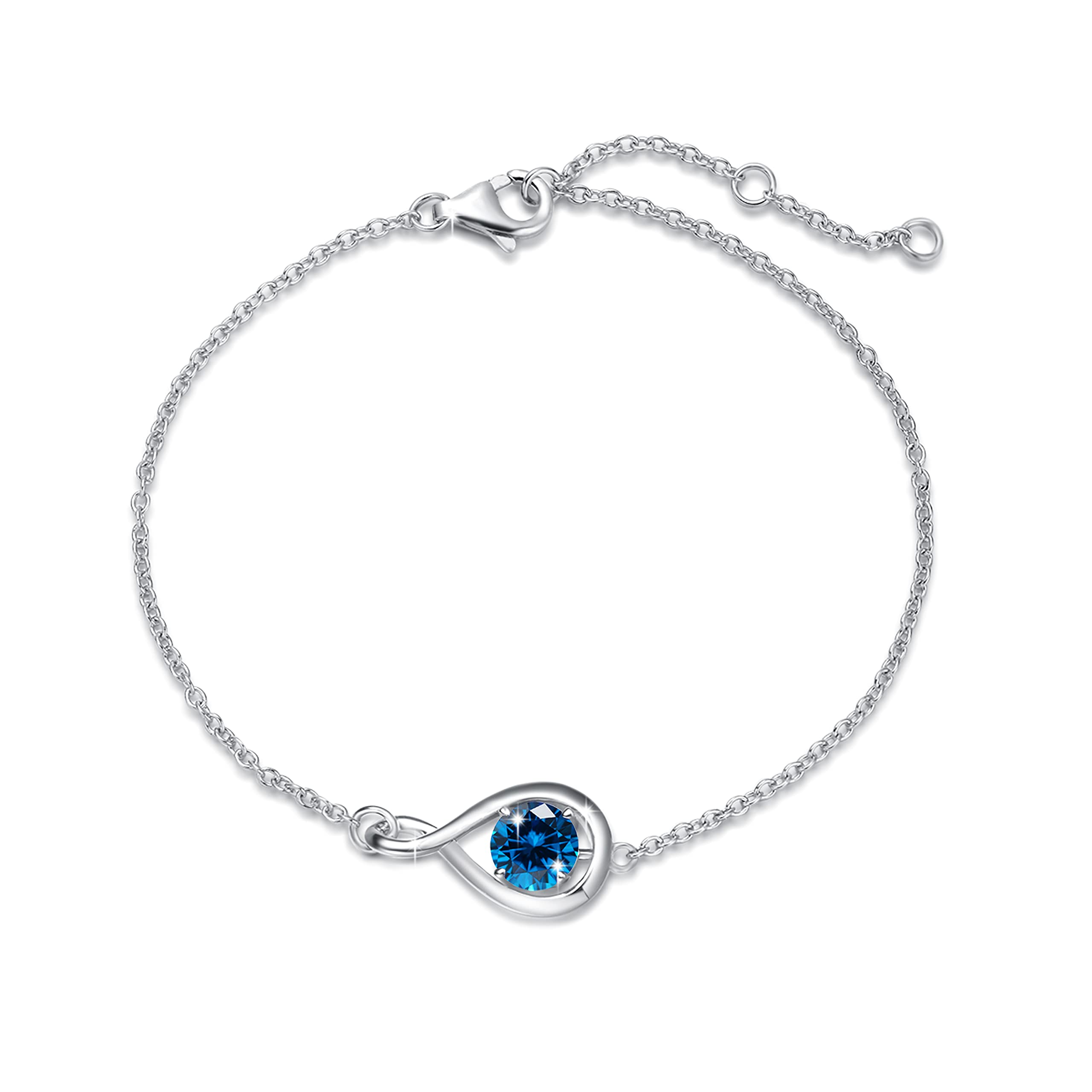 FANCIME 925 Sterling Silver November Birthstone Bracelet Infinity Blue Topaz Bracelet with Fine Jewellery Box Christmas Birthday Valentine's Day Mother's Day Present for Women Mother