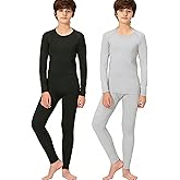 Rolimaka 2 Set Youth Boys' Thermal Underwear Set Fleece Lined Compression Shirt Leggings Pants Kids Base Layer Cold Weather