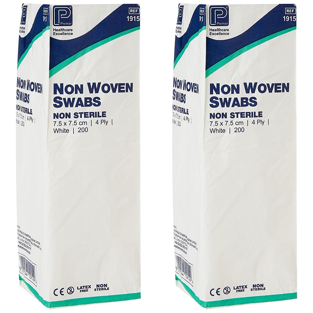 Premier 1915 Non-Sterile Non-Woven Swabs 4 Ply 7.5 cm x 7.5 cm White Paper Packs (Pack of 200)