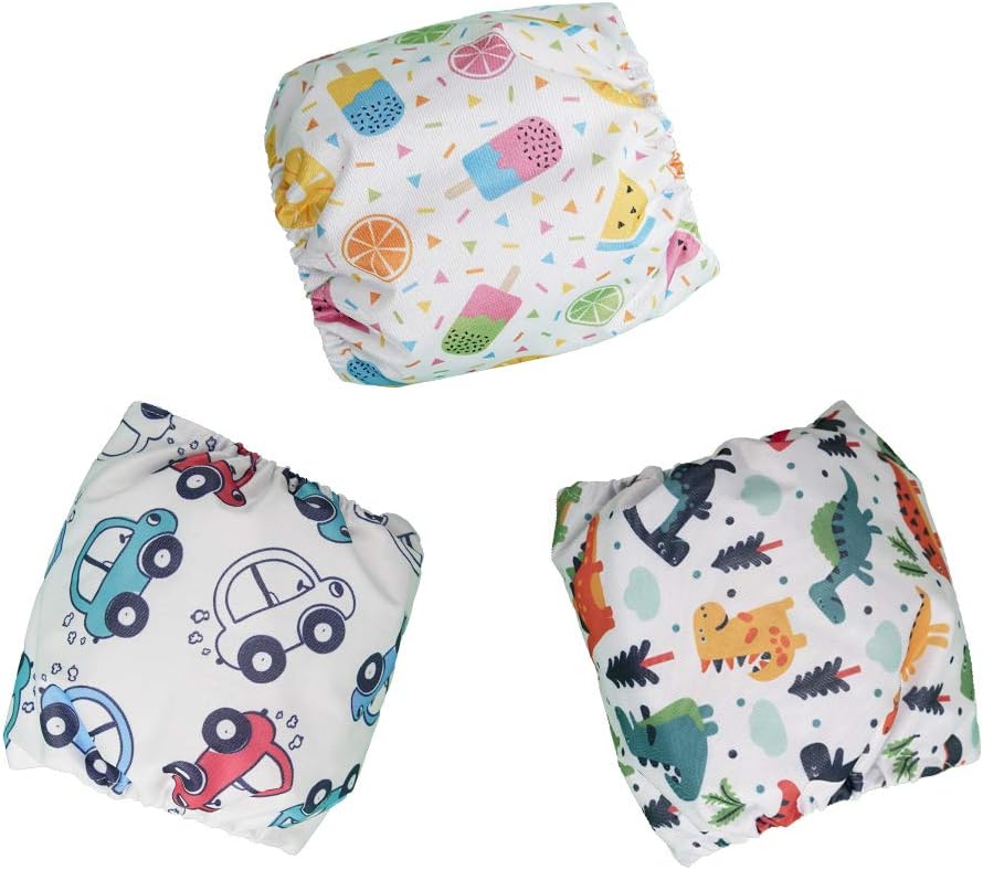 MICOOYO Belly Bands for Dogs Reusable Dog Nappies Male 3 Pack, Male Dog Wraps Diaper Pants for Doggy Puppy(Animals Fruit Cars, S)