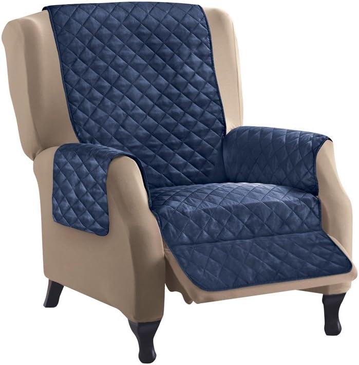 Collections Etc Reversible Quilted Furniture Protector Cover, Navy/Silver, Recliner