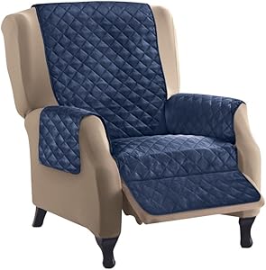 Collections Etc Reversible Quilted Furniture Protector Cover, Navy/Silver, Recliner
