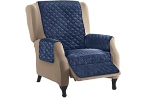 Collections Etc Reversible Quilted Furniture Protector Cover, Navy/Silver, Recliner