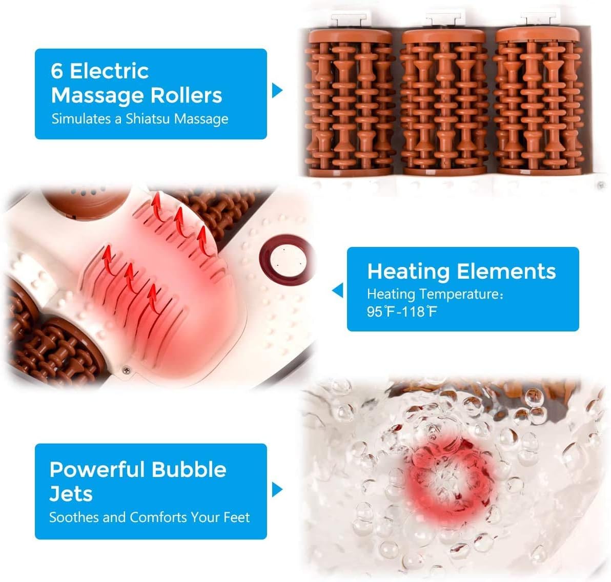 RENPHO Foot Spa Bath Massager with Motorized Massage, Fast Heating, and Powerful Bubble Jets, Automatic Shiatsu Massaging Rollers, Pedicure for Tired Feet, Adjustable Time and Temperature, LED Display: Health & Personal Care