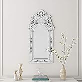 KOHROS Bathroom Vanity Mirror with Floral Etched 40" x 21" Decorative Wall Mirror Frameless Beveled Edge Bathroom Mirror for 