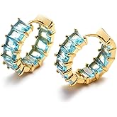 Mesovor Gold Cubic Zirconia Hoop Earrings for Women Trendy, 18K Gold Plated Huggie Hoops Earrings | Green Black Red Stones Earrings Jewelry Gifts