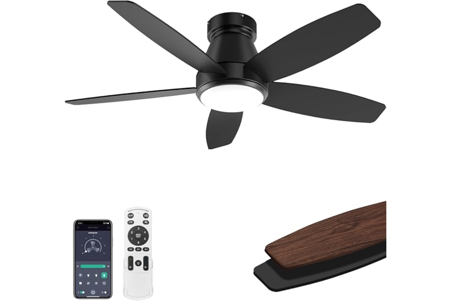 FancyMay 42 Inch Ceiling Fans with Lights, Quiet Reversible Fan with Remote & APP Control, 6-Speed, 3 Color Temperatures Dimm
