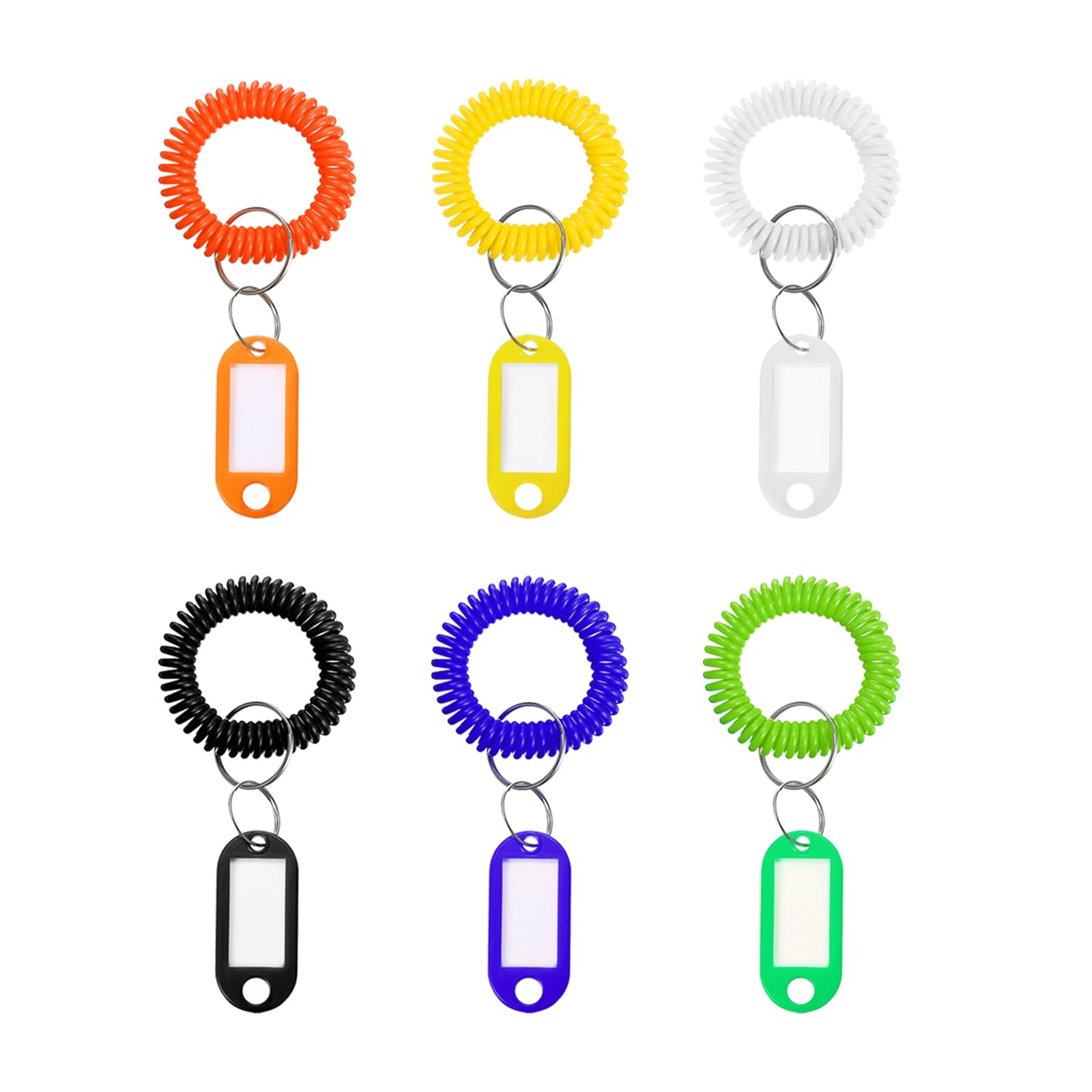 PATIKIL Wrist Coil Keychain with Tag, 6Pcs Spring Spiral Bracelet Ring Key Labels for ID Badge Sauna Pool Beach Office Gym Indoor Outdoor, 1Pcs Per Color