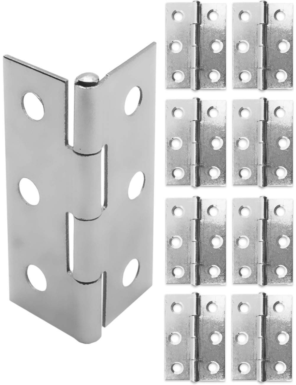 FUXXER® - 8 x stainless steel hinges, metal hinges, iron hinges, for cabinets, cupboards, doors, chests, boxes cans, 45 x 32 mm, set of 8.
