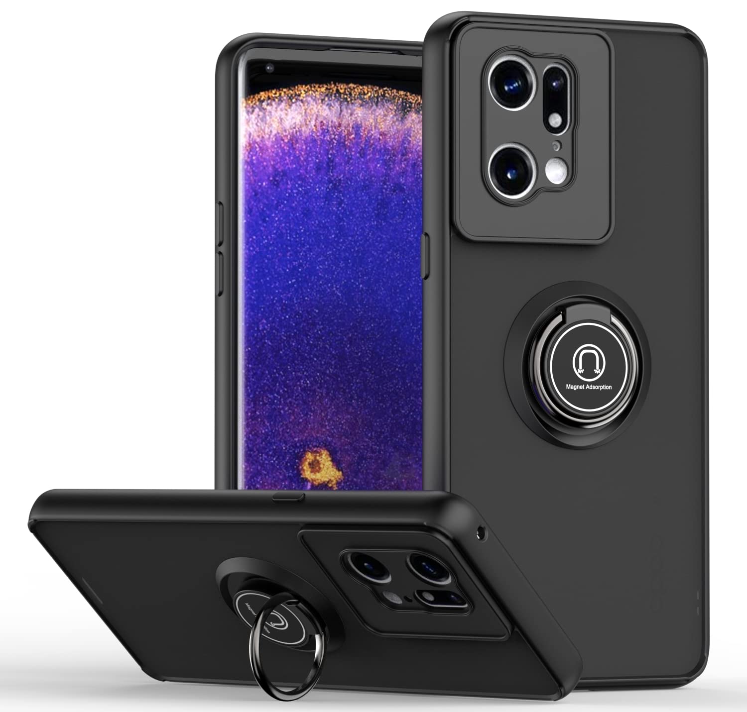 XINYEXIN Compatible with Oppo Find X5 Pro Case with Ring Holder, PC +TPU Shockproof Bumper Case Protective Cover - Black