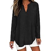 Micticsi Womens Long Sleeve Tunic Tops Loose Fit V Neck T Shirts Dressy Casual Shirt Curved Hem Trendy Clothes 2025