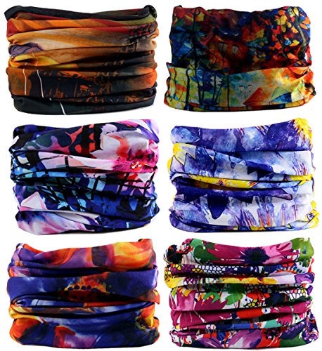 KINGREE 6PCS Outdoor Magic Scarf, High Elastic Womens and Mens Headbands with UV Resistance, Headscarves, Headwear, Mask (Oil Painting)