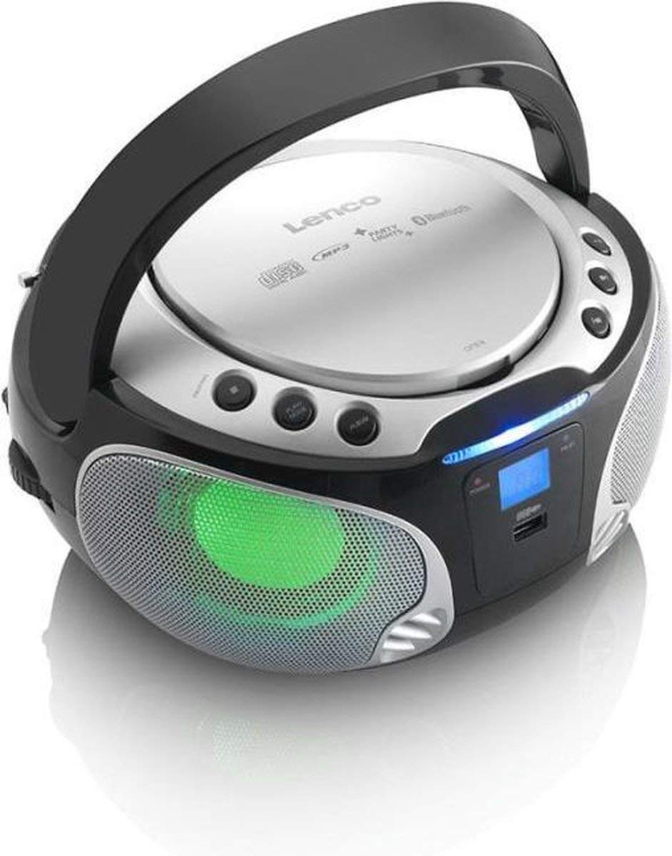 Lenco SCD-550 Party Boombox with Disco Lights / Portable Stereo with FM Radio, CD, Bluetooth and USB - Silver